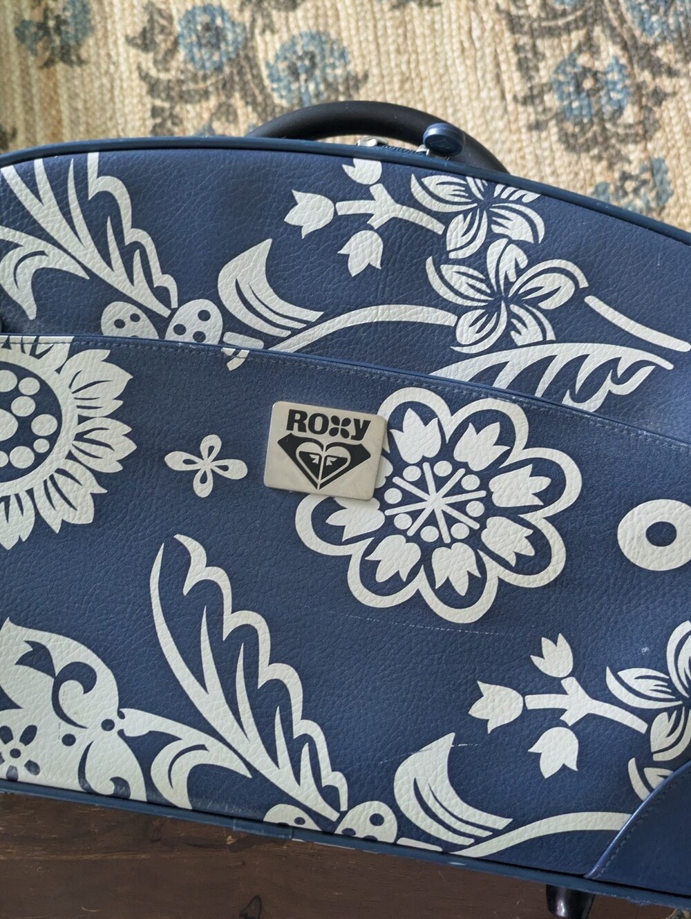 Roxy Navy and White Floral Travel Tote